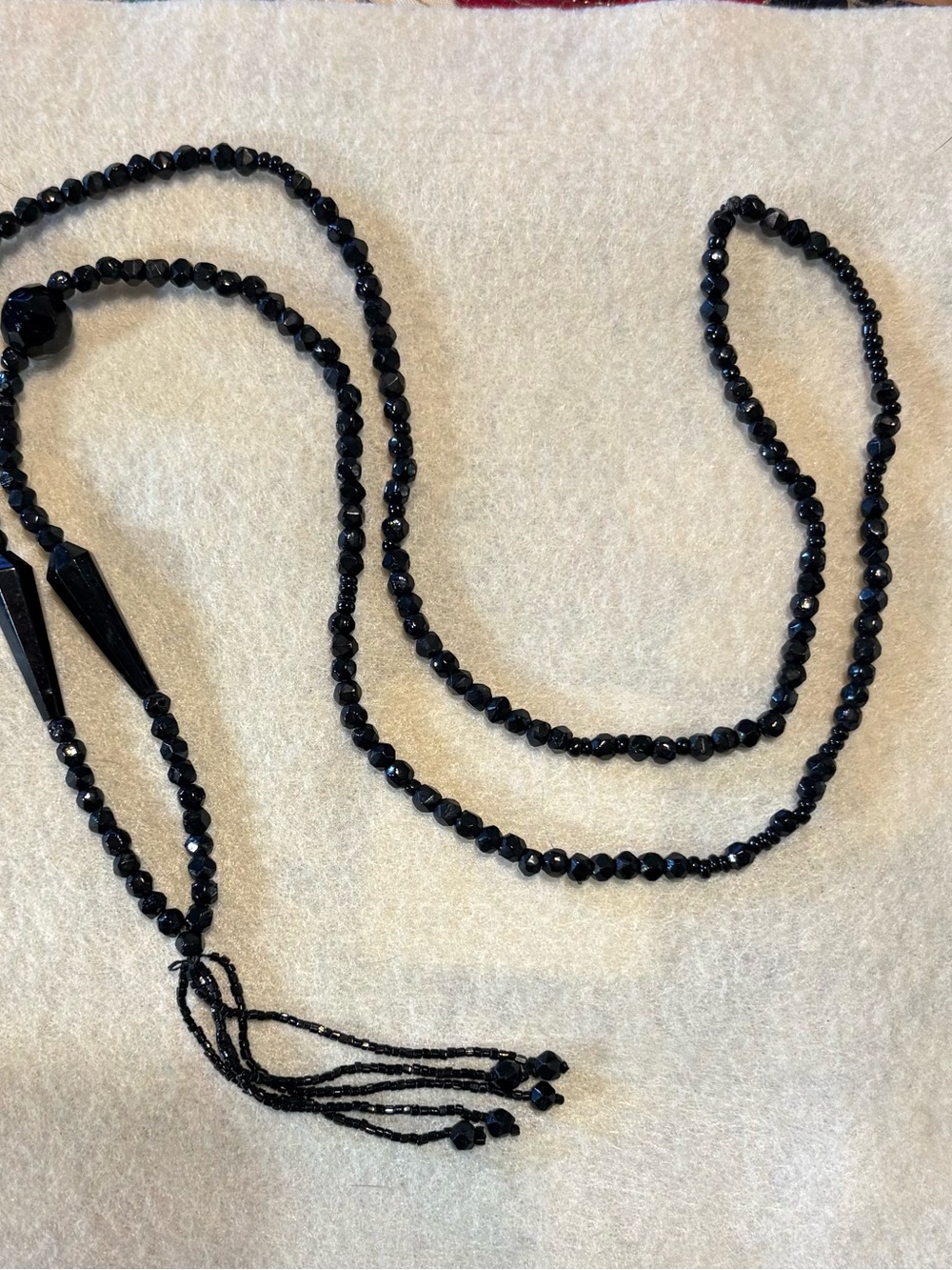 Long Black Beaded Tassel Necklace - Women's Accessories